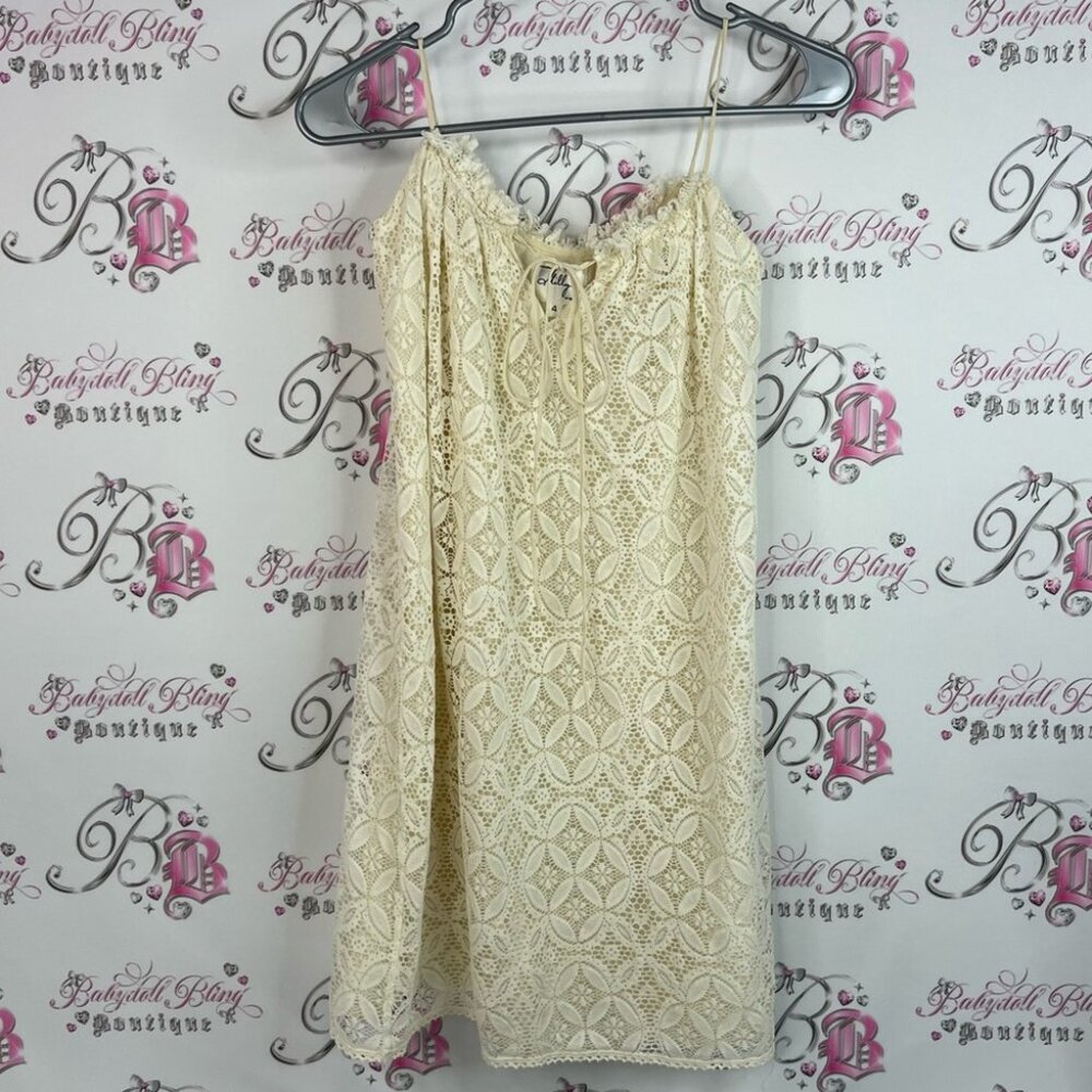 Milly dress lace crochet knit style cream white Ivory Lace Detail Dress tie up